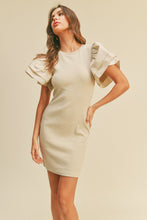 Load image into Gallery viewer, zSALE Stella Ribbed Knit Woven Ruffled Sleeve Dress - Sand
