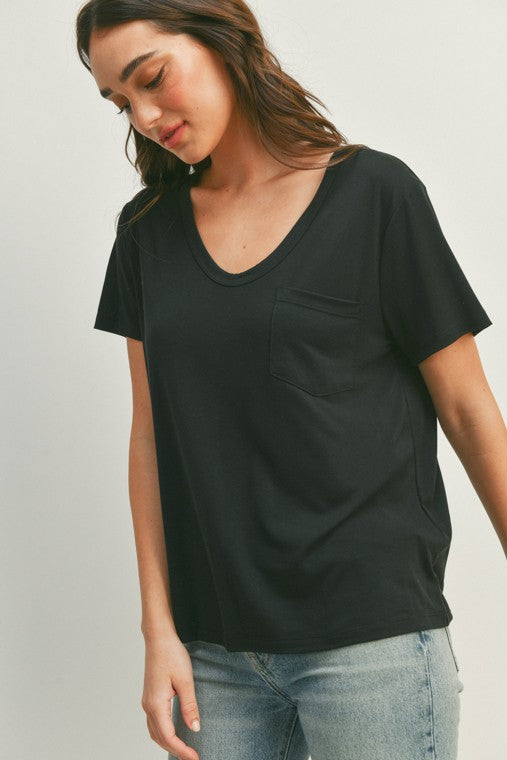 Taylor Essential Knit Pocket Short Sleeve Tee - Black