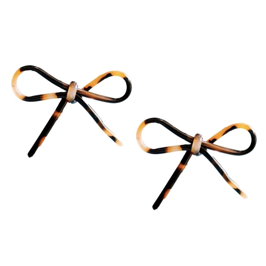 Classic Brown Tortoise Bow Earrings