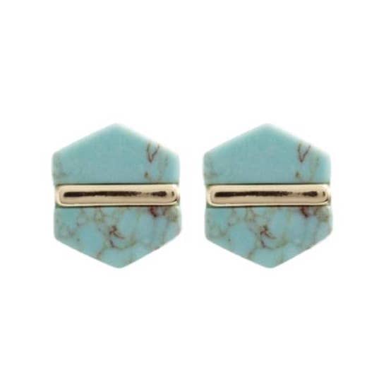 Turquoise Marble Hexagon Stud Earrings