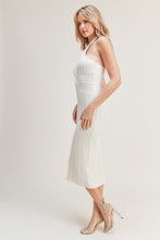 Load image into Gallery viewer, Vivian Fitted Rib Knit Halter Neck Keyhole Midi Dress - Cream
