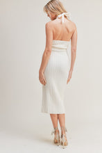 Load image into Gallery viewer, Vivian Fitted Rib Knit Halter Neck Keyhole Midi Dress - Cream
