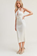 Load image into Gallery viewer, Vivian Fitted Rib Knit Halter Neck Keyhole Midi Dress - Cream
