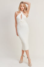 Load image into Gallery viewer, Vivian Fitted Rib Knit Halter Neck Keyhole Midi Dress - Cream
