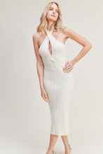 Load image into Gallery viewer, Vivian Fitted Rib Knit Halter Neck Keyhole Midi Dress - Cream
