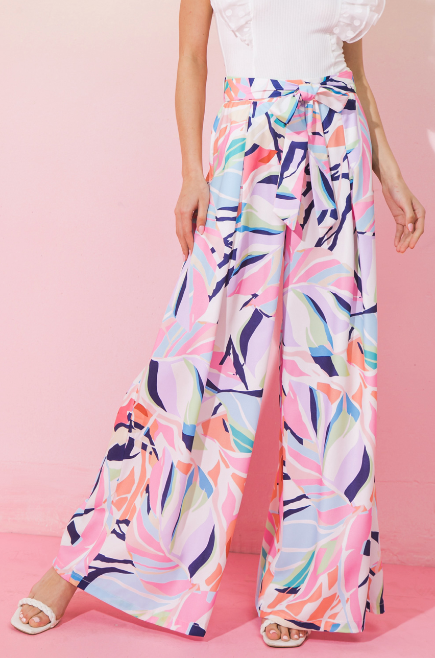 zSALE West Palm Printed High Waisted Tie Front Woven Pant - Multi