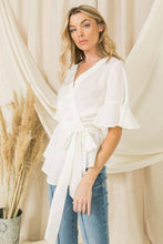 Load image into Gallery viewer, zSALE Cosette Semi-Sheer Woven Wrap Blouse - Ivory
