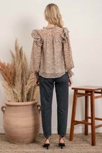 Load image into Gallery viewer, zSALE Double Ruffle Floral Print Long Sleeve Woven Blouse - Beige Multi
